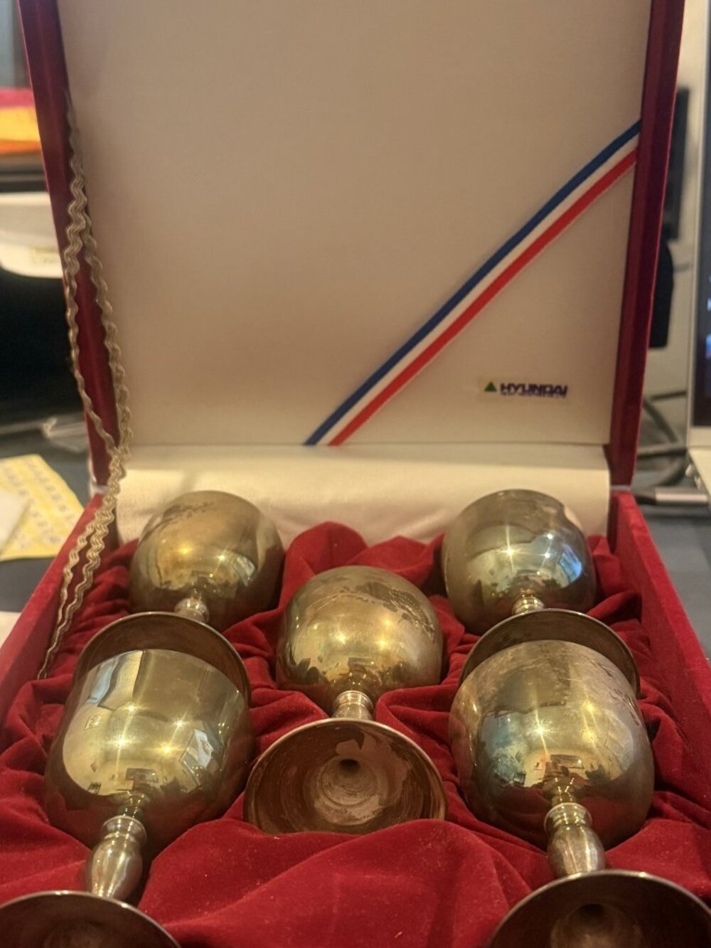 Set of 5 Vintage Brass Goblets, Hyundai Heavy Industries Co. LTD